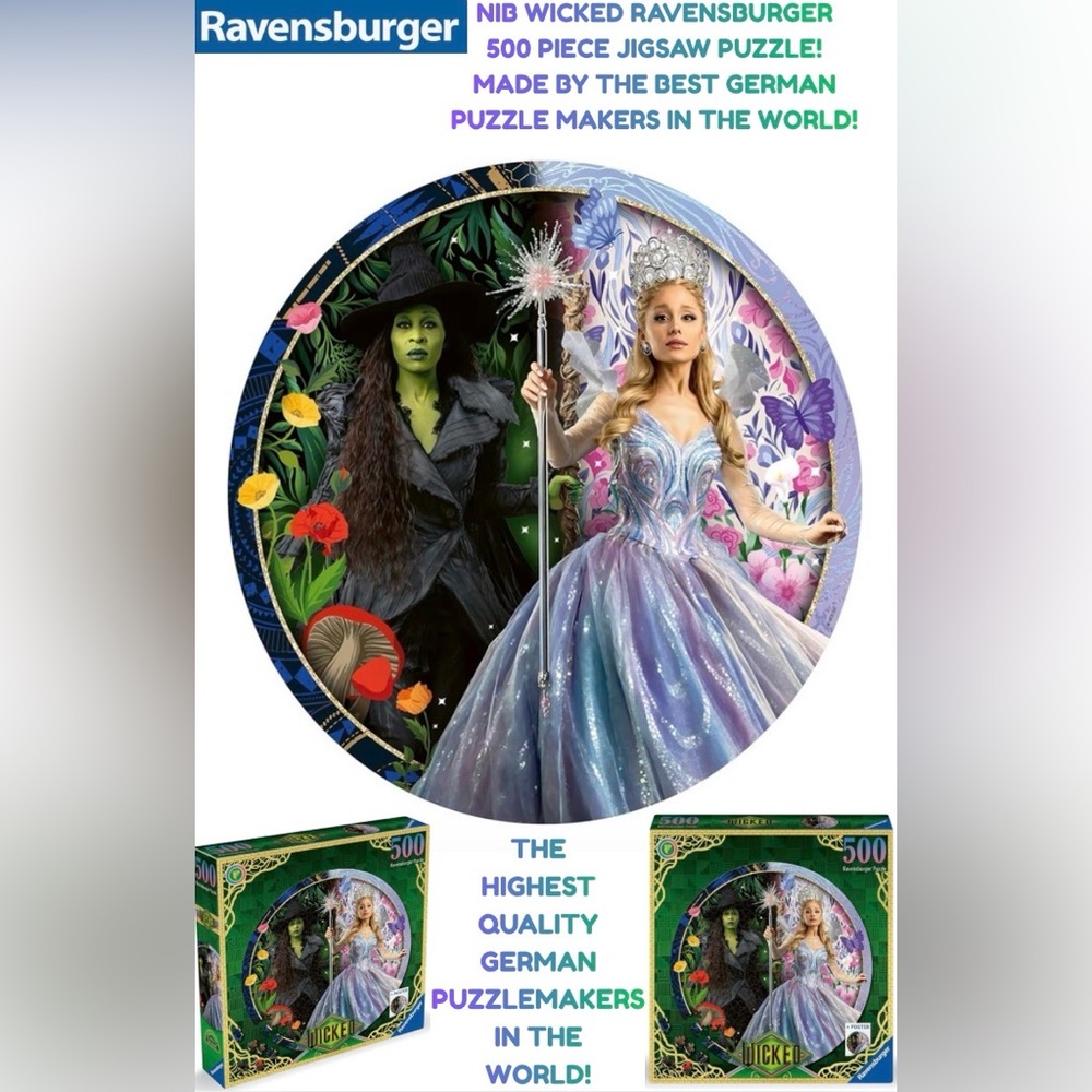 NIB WICKED ROUND RAVENSBURGER PUZZLE! GLINDA & ELPHABA! GERMAN MADE! PREMIUM!
